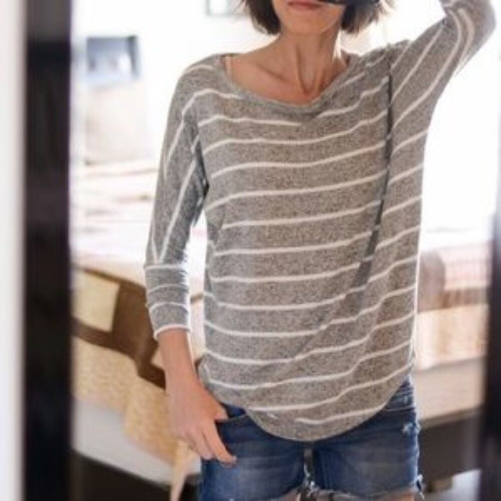 Market & Spruce Corinna Brushed Dolman Knit Top in Light Grey